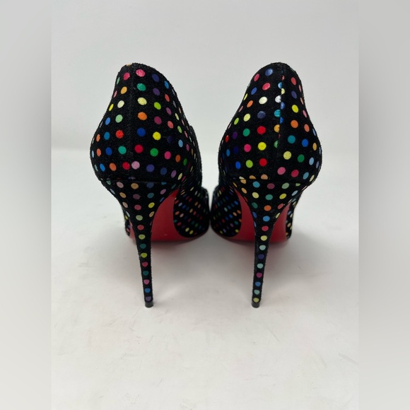 Christian Louboutin Hot Chick Black Suede Multicolor Polka Dot Heel Pump 37.5 EU - Picture 6 of 7